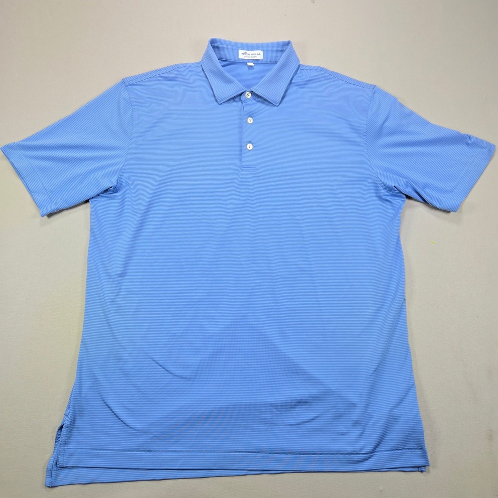 Peter Millar Polo Shirt Summer Comfort Micro Striped Blue Mens Large L